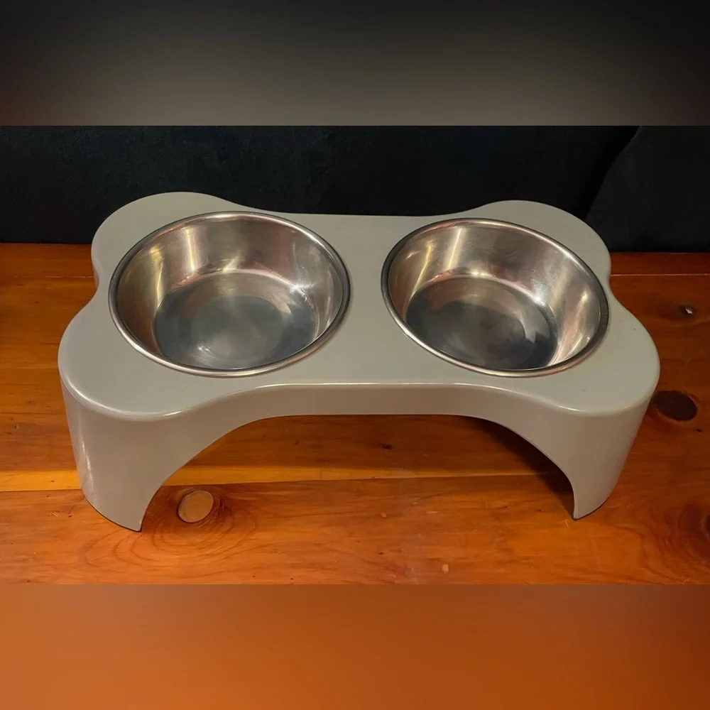Gibson Home Bow Wow Meow 3 Piece Elevated Pet Bowl Dinner Set